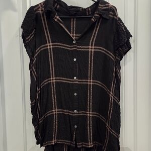 Jane and Delancey Black and Pink Checkered Blouse